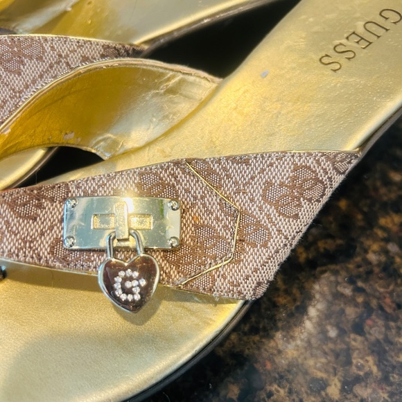 GUESS Gold and Tan Wedge Sandals - Picture 4 of 7